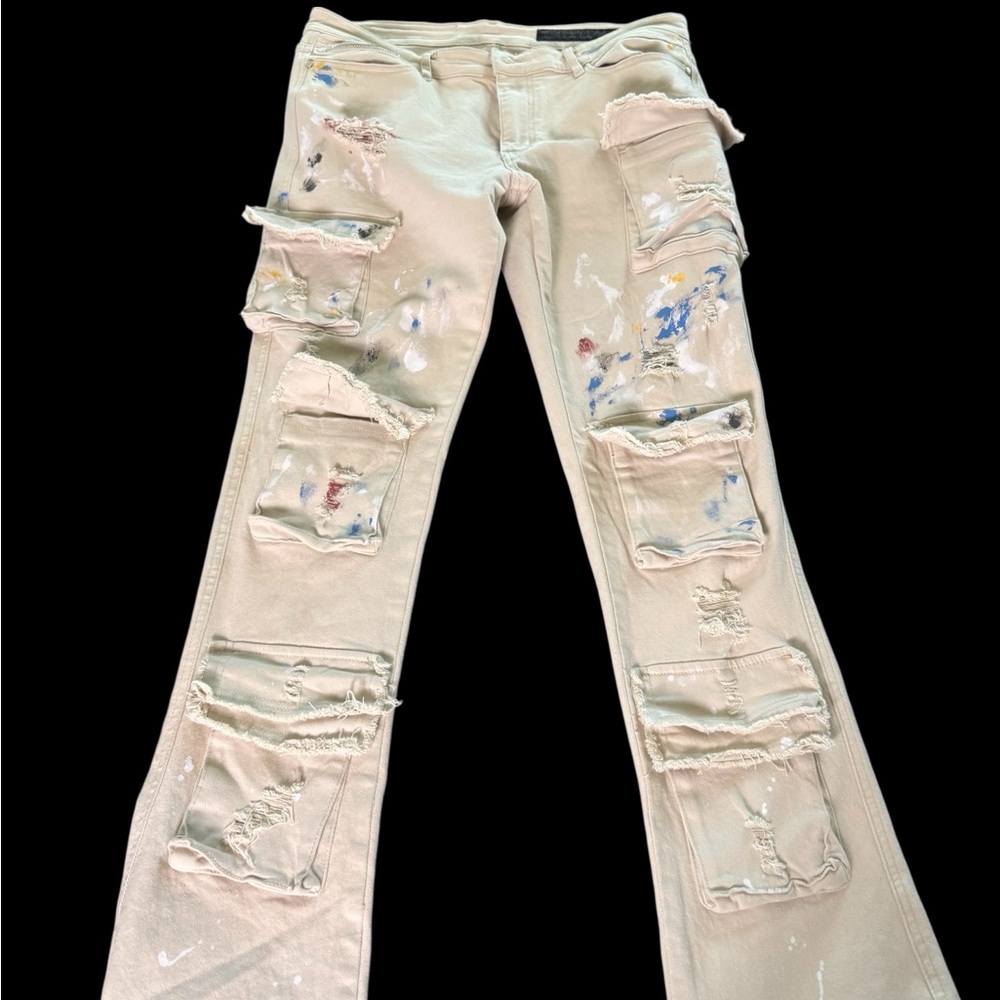 Stacked Flare Men's Jeans size 38 Popular with women.Beige.By Rockstar Original.